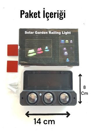 Güneş Enerjili 3 LED li Duvar Aydınlatma Köşebent 5 Renkli Dekoratif Aydınlatma Bahçe Dekorasyon