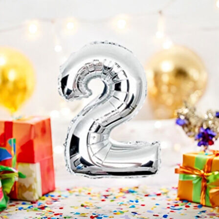 Brokoli Home 2 Numara  Gümüş Folyo Balon 100cm 40inç Helyuma Uygun Parti Balonu Numaralar