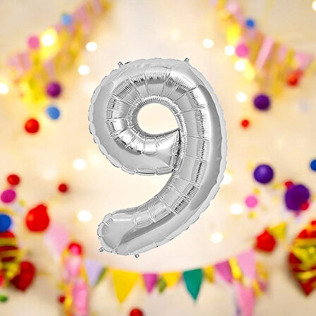 Brokoli Home 9 Numara Folyo Gümüş  Balon 100cm 40inç Helyuma Uygun Parti Balonu Numaralar