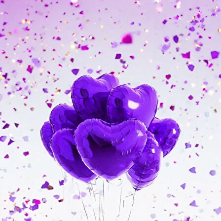 Brokoli Home 3 Adet Kalp Folyo Balon Mor Renk Uçan Balon 45 Cm 18 İnç