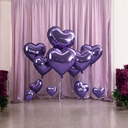 Brokoli Home 5 Adet Kalp Folyo Balon Mor Renk Uçan Balon 45 Cm 18 İnç