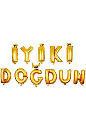 Gold İyiki Doğdun Folyo Balon Doğum Günü Partisi Altın Renk Folyo Balon