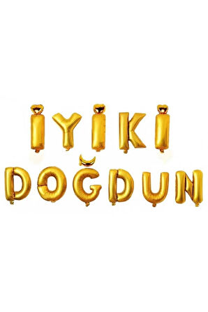 Gold İyiki Doğdun Folyo Balon Doğum Günü Partisi Altın Renk Folyo Balon