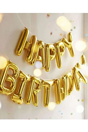 Altın Happy Bırthday Folyo Balon Doğum Günü Partisi Gold Renk Folyo Balon