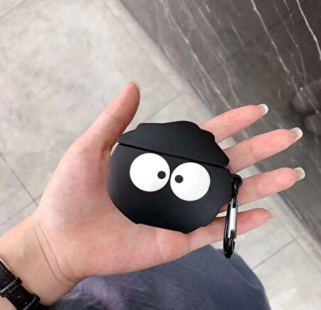 Brokoli Home Airpods Pro-Pro 2.nesil uyumlu 3d Kopçalı Kulaklık Kılıfı Siyah Kafalı Emoji