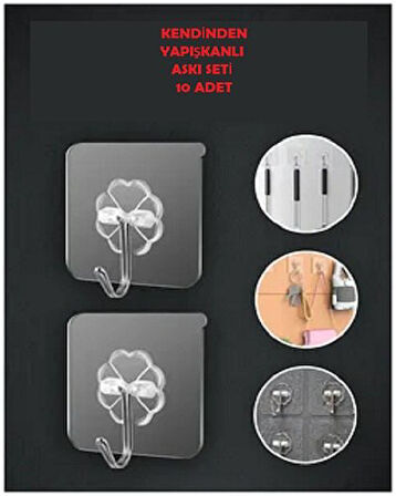 Brokoli Home  Kendinden Yapışkanlı Şeffaf Askı 10 Lu Set