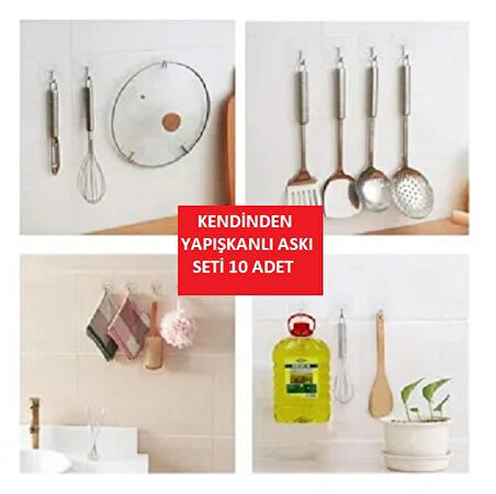 Brokoli Home  Kendinden Yapışkanlı Şeffaf Askı 10 Lu Set