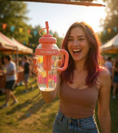 1300 ml Kulplu Suluk Matara Detox ve Soğuk İçecek Şişesi Pipetli Suluk Taşınabilir BPA içermez 