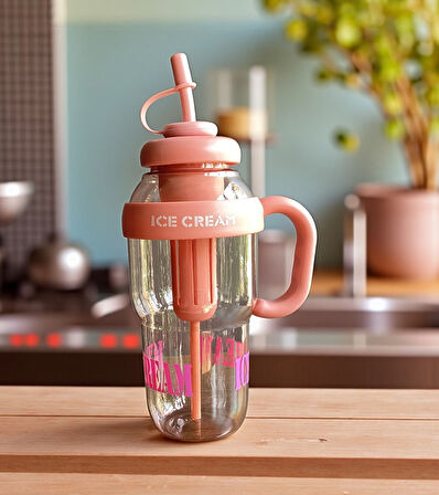 1300 ml Kulplu Suluk Matara Detox ve Soğuk İçecek Şişesi Pipetli Suluk Taşınabilir BPA içermez 