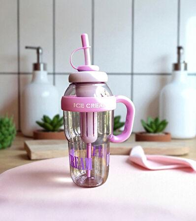 1300 ml Kulplu Suluk Matara Detox ve Soğuk İçecek Şişesi Pipetli Suluk Taşınabilir BPA içermez Mor