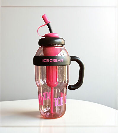 1300 ml Kulplu Suluk Matara Detox ve Soğuk İçecek Şişesi Pipetli Suluk Taşınabilir BPA içermez Pembe