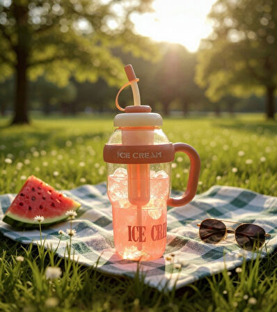 1300 ml Kulplu Suluk Matara Detox ve Soğuk İçecek Şişesi Pipetli Suluk Taşınabilir BPA içermez Kahve