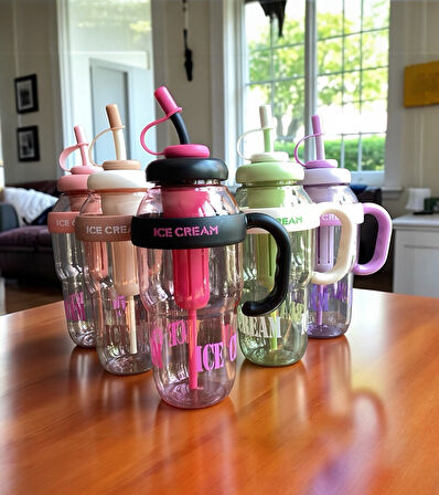 1300 ml Kulplu Suluk Matara Detox ve Soğuk İçecek Şişesi Pipetli Suluk Taşınabilir BPA içermez Kahve