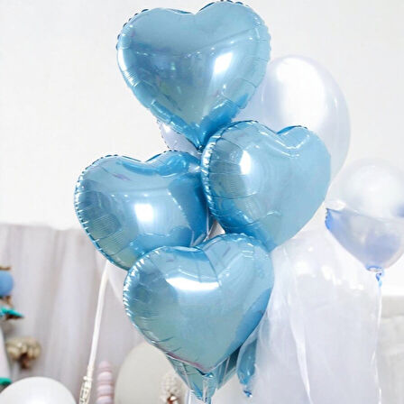 Brokoli Home 2 Adet Kalp Folyo Balon Mavi Uçan Balon 45 Cm 18 İnç Mavi Kalp Folyo Balon