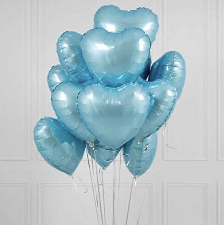 Brokoli Home 2 Adet Kalp Folyo Balon Mavi Uçan Balon 45 Cm 18 İnç Mavi Kalp Folyo Balon