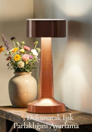 Dokunmatik Masa Gece Lambası Dokunmatik Lamba Abajur Led Şarjlı Masa Lambası Ledli Gold Rose 21 Cm