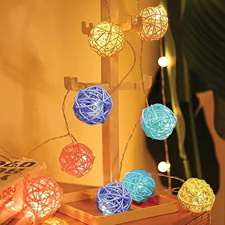 Brokoli Home Renkli Rattan Mini Top String Light [Enerji Sınıfı D] 2 Metre