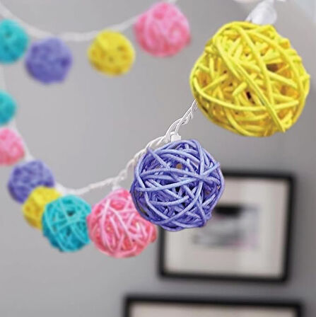 Brokoli Home Renkli Rattan Mini Top String Light [Enerji Sınıfı D] 2 Metre
