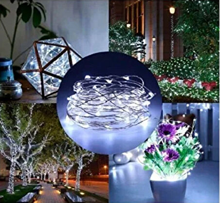 Ev Balkon ve Parti İçin 5 Metre Pilli Peri Led 8 Modlu Animasyonlu Beyaz Renk Yılbaşı Süsü Işık