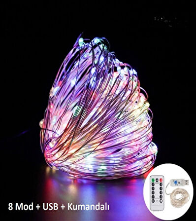 Ev Balkon ve Parti İçin 10 Metre Renkli Kumandalı Usb Peri Led 8 Modlu Animasyonlu Yılbaşı Süsü Işık