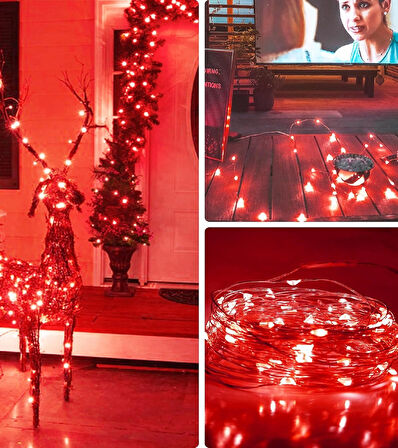 Ev Balkon Ve Parti İçin 3 Metre Pilli Kırmızı Renk Peri Led Yılbaşı Süsü Işık 