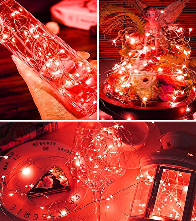 Ev Balkon Ve Parti İçin 3 Metre Pilli Kırmızı Renk Peri Led Yılbaşı Süsü Işık 