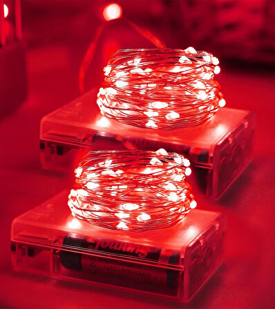 Ev Balkon Ve Parti İçin 3 Metre Pilli Kırmızı Renk Peri Led Yılbaşı Süsü Işık 