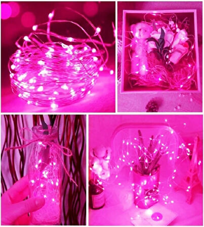 Ev Balkon Ve Parti İçin 10 Metre Pilli Pembe Renk Peri Led Yılbaşı Süsü Işık