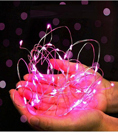 Ev Balkon Ve Parti İçin 10 Metre Pilli Pembe Renk Peri Led Yılbaşı Süsü Işık