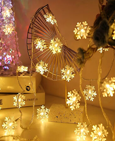 5 Metre 28 Led Yılbaşı Kar Tanesi Işık Zinciri Parti Kutlama Dekor Süsleme Led Işık Pilli Kar Tanesi