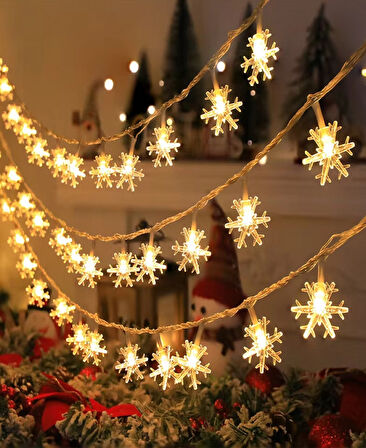 5 Metre 28 Led Yılbaşı Kar Tanesi Işık Zinciri Parti Kutlama Dekor Süsleme Led Işık Pilli Kar Tanesi