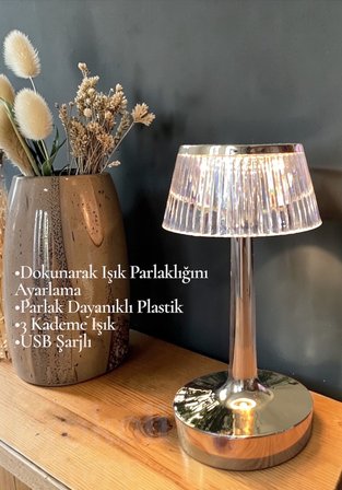 Dokunmatik Masa Gece Lambası Dokunmatik Lamba Abajur Led Şarjlı Masa Lambası Ledli Lamba Gold 21 Cm