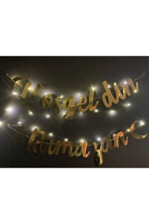 Hoşgeldin Ramazan Işıklı 3 Metre Peri Led Ramazan Gold Yıldız Banner Ramazan Seti