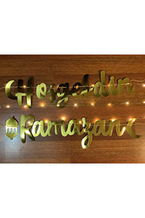 Hoşgeldin Ramazan Işıklı 3 Metre Peri Led Ramazan Gold Yıldız Banner Ramazan Seti