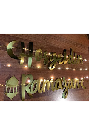 Hoşgeldin Ramazan Işıklı 3 Metre Peri Led Ramazan Gold Yıldız Banner Ramazan Seti