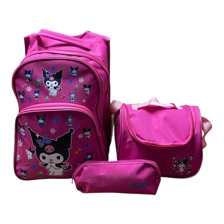 KUROMİ DESENLİ Üçlü Kız Çocuk İlkokul  Çantası + Termal Beslenme Çantası + Kalemlik