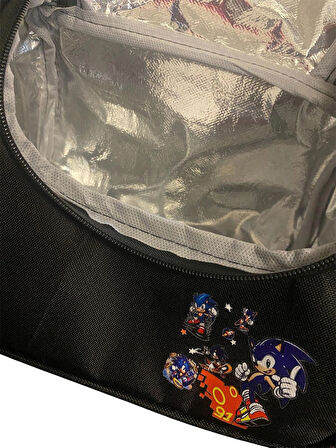 SONIC DESENLİ Siyah Üçlü Erkek Çocuk İlkokul  Okul Çantası + Termal Beslenme Çantası + Kalemlik