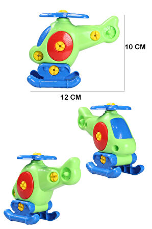 Eğitici Sök Tak Oyuncak Pilli Matkaplı 44 Parça Araç Tamir Seti Helikopter ve Kırmızı Motor
