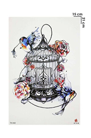 Geçici Kafes Kuş Ve Gül Dövme Tattoo