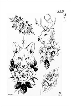 Kurt Geyik Ve Çiçek Geçici Dövme Tattoo
