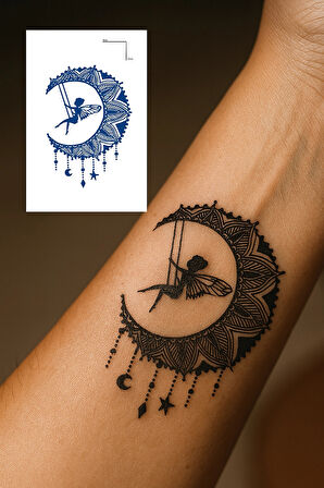 Ay Ve Peri Figürlü 12 Saat Sonra Kararan Geçici Dövme Tattoo