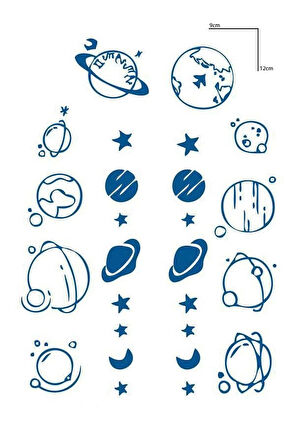 Gezegen Figürlü 12 Saat Sonra Kararan Geçici Dövme Tattoo