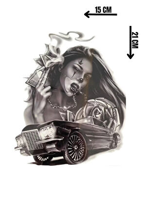 Geçici Kadın Ve Araba Figürlü Dövme Tattoo