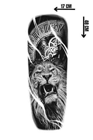Geçici Aslan Ve Saat Figürlü Dövme Tattoo