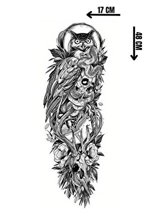 Geçici Baykuş Ve Kuru Kafa Figürlü Dövme Tattoo