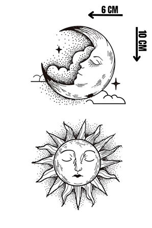 Geçici Ay Ve Güneş Figürlü Mini Dövme Tattoo