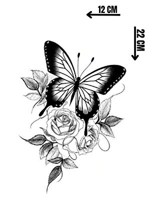 Geçici Kelebek Ve Gül Figürlü Dövme Tattoo
