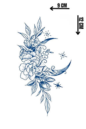 Çiçek Ve Ay Figürlü 12 Saat Sonra Kararan Geçici Dövme Tattoo