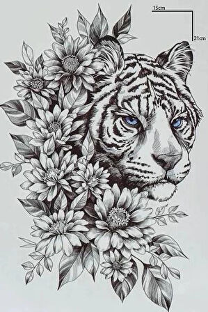 Kaplan Ve Çiçek Figürlü Geçici Dövme Tattoo
