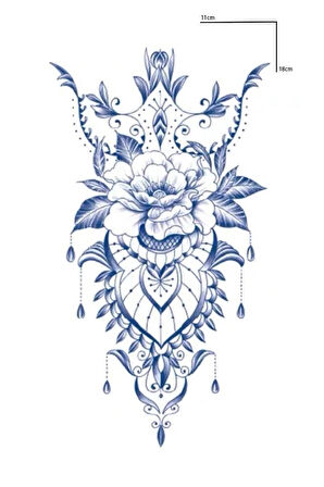 Çiçek  Figürlü 12 Saat Sonra Kararan Geçici Orta Dövme Tattoo